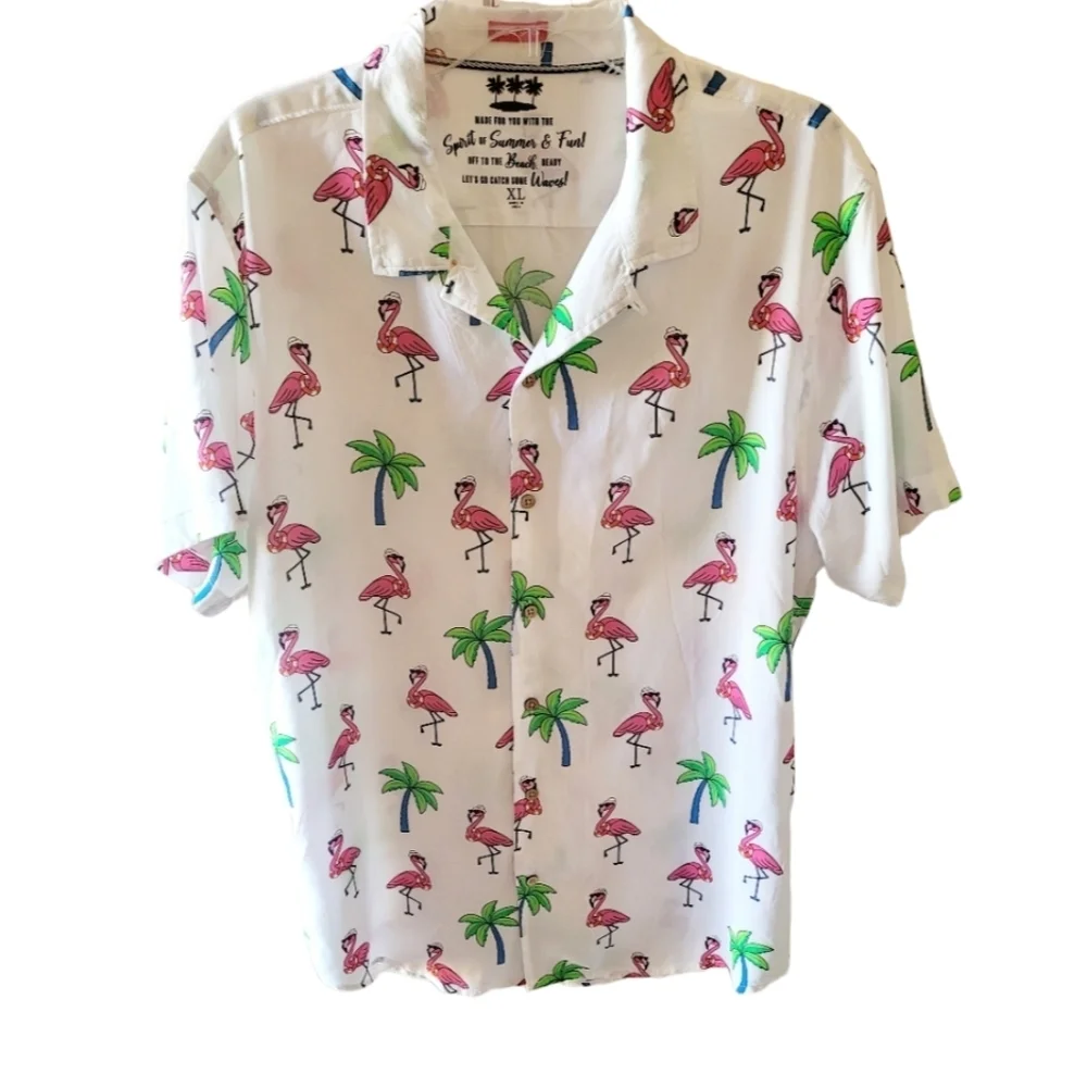 Vacay Spirit Flamingo Hawaiian Style Beach Shirt Men's Size XL New without Tags - Picture 1 of 5